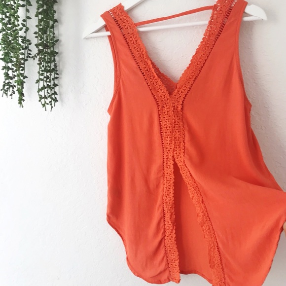 Astr Tops - ASTR the Label Orange Lace Trim V-Neck Tank Top